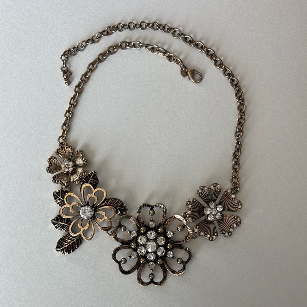 Premier Designs Floral Goldtone Necklace with Bling